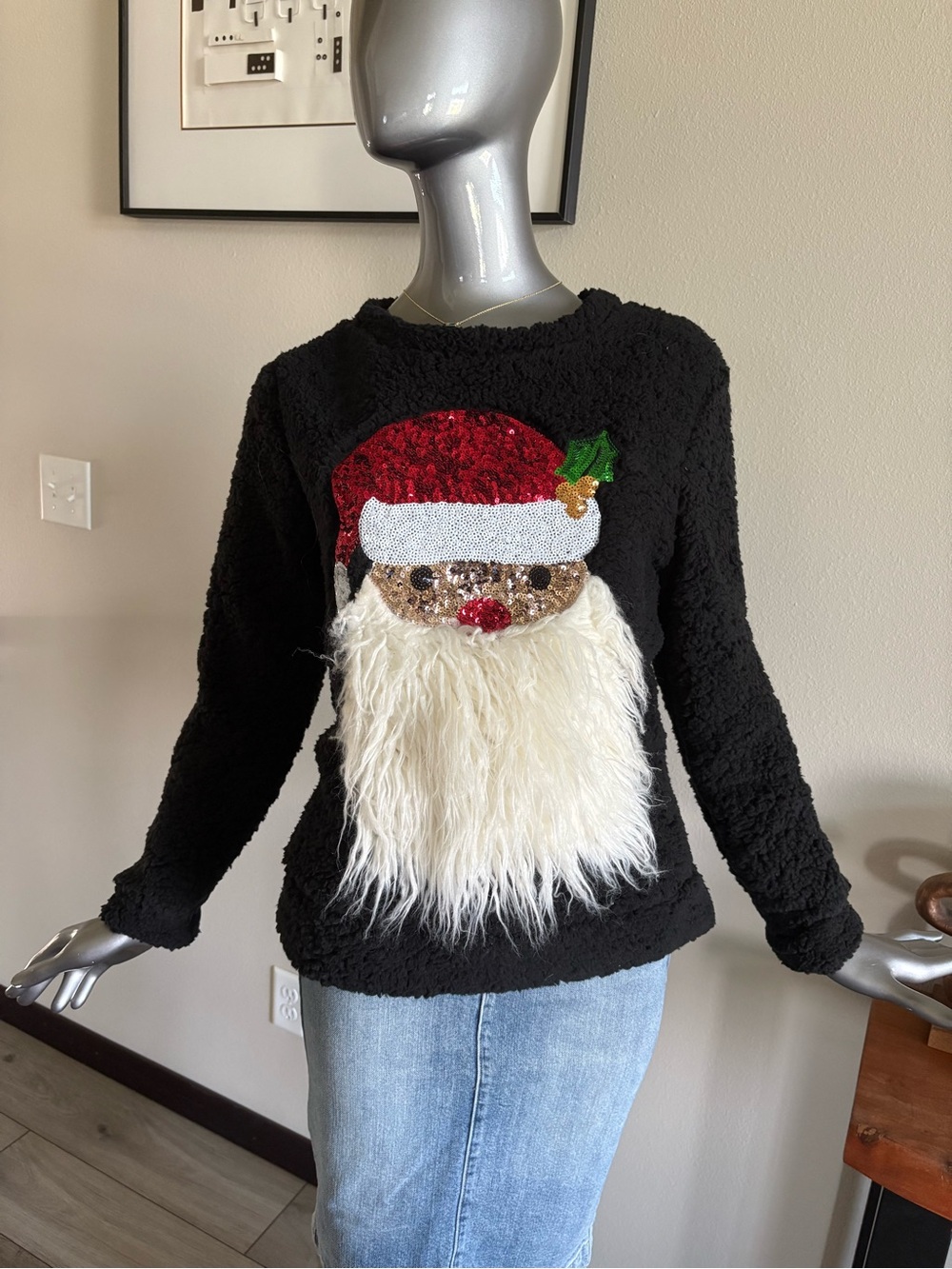 Chance or Fate Black Pullover with Red and Silver Sequin Accent